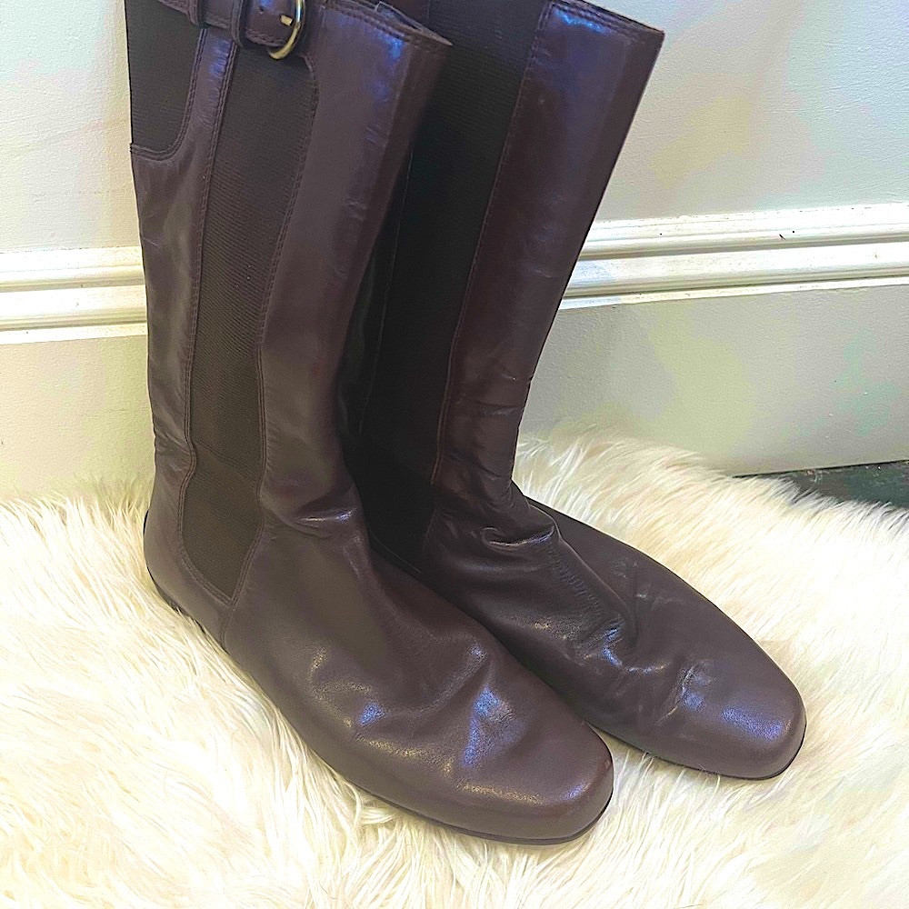 Bally leather Brown Boots Trinquet Size 38 stretch panel buckle tab rubber
